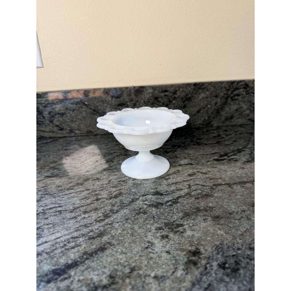 Vintage Anchor Hocking Compote Candy Dish Old Colony Open Lace Edge White 5"